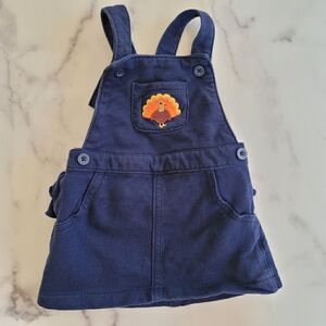 Carters baby girl 6 month navy blue 100% cotton navy blue overall turkey dress